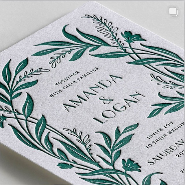 Amanda and Logan Green Leaves Invitation Suite.